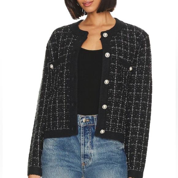 Line & Dot Alexis Sweater in Black & Silver Knit Jacket Buttons Cardigan NEW M - Picture 1 of 6